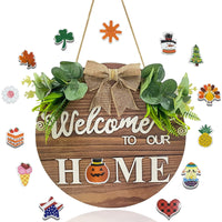 1 x Brand New Welcome sign front door hanging, FSVEYL welcome sign, front door decoration for farmhouse, outdoor hanging gift craft, rustic wooden wall sign, welcome door sign - RRP €20.4