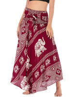 1 x Brand New Women s Maxi Skirt Bohemian One Size Long Skirt Floral Elastic Waist Adjustable Dress Summer Skirt Boho Floral Pattern Beach Skirt Large Hem Dance Skirt Belly Dance Bohemian Beach Dresses-Wine Red-C - RRP €34.99