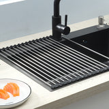 1 x RAW Customer Returns ViWaVee Dish Drainer, Foldable and Removable Dish Drainer over the Sink, Draining Mat, Draining Rack for Cups, Fruit, Vegetables, Super Kitchen Organizer Black 43 35  - RRP €19.67