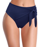 1 x Brand New SHEKINI Women s High Waist Elegant Ruched Abdominal Control Classic Knotted Decoration Black Bikini Panty Bottom Bikini Panty M, Dark Blue  - RRP €21.99