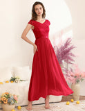 1 x RAW Customer Returns DRESSTELLS evening dresses women elegant for wedding lace dress chiffon bridesmaid dress bridesmaid dress long prom dress beach dress red S - RRP €64.99