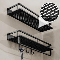 1 x RAW Customer Returns Eroshoo2 pieces shower shelf shower shelf without drilling black, shower holder bathroom shelf without drilling with towel holder and 4 hooks, bathroom shelf bathroom organizer for bathroom kitchen shower shelf -40cm - RRP €26.21