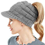 1 x RAW Customer Returns Women s winter hat, beanie hat, winter knitted hat, peaked cap, ponytail hats, hats caps for knitted baseball cap, hat with braids, hole light grey  - RRP €10.07