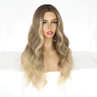 1 x RAW Customer Returns PORSMEER Women s Ombre Brown to Blonde Wig with Dark Roots Synthetic Hair Natural Wig Long without Bangs Wavy Curly Brown Wig for Women 26 Inches Party or Daily - RRP €21.17