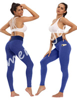 1 x Brand New Memoryee Women s High Waist Yoga Pants Slim Honeycomb Butt Lift Leggings with Pockets Tummy Control Gym Running Tights 2 Blue L - RRP €21.6