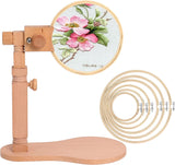 1 x RAW Customer Returns Wooden Cross Stitch Stand with Different Size Embroidery Tambour, Height and Angle Adjustable Wooden Table Top Embroidery Stand, Adjustable Sewing Tools by Poweka - RRP €33.24