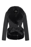 1 x RAW Customer Returns Geschallino Women Faux Suede Leather Jacket, Short Motorcycle Coat with Fur Collar, Autumn Winter Clothing Moto Biker Outerwear with Belt 8831A Black M - RRP €34.99