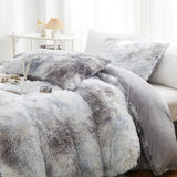 1 x RAW Customer Returns Menkala Plush Bed Linen 200x200 Grey White Warm Winter Longhair Fluffy Duvet Cover Coral Fleece Flannel Fluffy Faux Fur Tie Dye Reversible Bed Linen Set 3 Pieces with Zipper Pillowcases 80x80cm - RRP €59.99