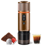 1 x RAW Customer Returns CONQUECO Portable Espresso Machine Electric Coffee Maker 12V Car Small Travel Espresso Machine - Self-Heating, 8 Cups, Battery Operated, Compatible with Nespresso Capsules - for Camping Brown - RRP €139.99