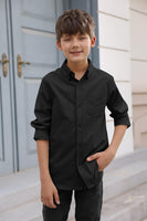 1 x RAW Customer Returns Boys long-sleeved shirts, cotton casual shirt, children s plain shirt top with chest pocket, black, 12-14 years - RRP €26.21