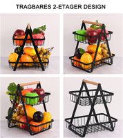 1 x RAW Customer Returns Fruit cake stand, fruit baskets with 2 tiers, fruit bowl, modern fruit bowl, practical fruit baskets made of metal for bread, vegetables, snacks, corner shelf, standing storage, kitchen - RRP €20.99