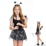 3 x RAW Customer Returns Ulikey spider costume girls, 4-piece carnival costume spider costume, fairy costume children with tiara, wings, magic wand and tiara, butterfly costume for carnival cosplay party - RRP €53.52