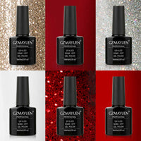 2 x Brand New GZMAYUEN Nail Gel Glitter Red UV Nail Polish Shellac Set Silver Glitter Gel for Gel Nails Red White UV Shellac Nail Polish Gel Varnish Color Gels Gel Nails Set 6Pcs 10ml - RRP €32.6