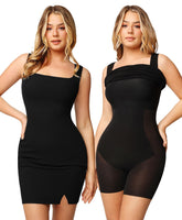 1 x RAW Customer Returns Popilush Bodycon Mini Shaper Split Dress Built-in Shapewear Bra 8 in 1 Sleeveless Slip Dress for Women Black - RRP €60.49