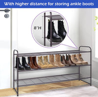 1 x RAW Customer Returns MISSLO Long Metal Shoe Rack 3 Tier Shoe Stand Holds 24 Pairs Heavy Duty 109cm Wide Shoe Storage with Wire Grid for Hallway, Living Room, Bedroom, Bronze - RRP €36.49