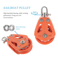 9 x Brand New Stainless Steel Pulley, Orange Single Lifting Pulley Sail Pulley Double Nylon Pulley Pulley Wheel Pulley Accessory Sailboat Pulley for Steel Cable - RRP €226.8