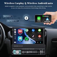 1 x RAW Customer Returns Hikity Car Radio 1 Din with Wireless Carplay and Android Auto, 7 Inch Extendable Screen Car Radio Touch Display with Bluetooth Handsfree Type-C USB FM Rear View Camera - RRP €140.4