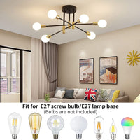 1 x RAW Customer Returns Industrial Bedroom E27 Ceiling Lights Modern Suspension Living Room Chandelier Black Metal Sputnik Ceiling Lamp Adjustable Angle 180 6 Lights Semi-Flushlight - RRP €58.7