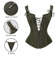 1 x RAW Customer Returns Charmian Women s Vintage Renaissance Lace Up Bustier Corset with Garters Olive 4X-Large - RRP €41.96