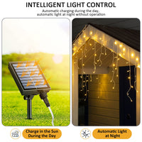 1 x RAW Customer Returns JIMACRO Solar Outdoor String Lights, 16pcsx0.8M 128 LED Curtain Fairy Lights, 5M Waterproof Solar Decoration Lights Garland, 8 LED Modes Solar Fairy Curtain Lights Christmas Outdoor - RRP €24.37