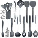 1 x RAW Customer Returns Herogo Silicone Kitchen Utensil Set, 22-Piece Cooking Utensils Cooking Cutlery Set with Utensil Holder, Heat-Resistant Kitchen Utensils with Stainless Steel Handle, Non-Stick Healthy, Gray - RRP €21.99