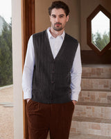 1 x RAW Customer Returns Kallspin Men s Knitted Vest Sleeveless Cardigan Wool Blend with Cable Pattern and Buttons Dark Grey, 3XL-Tall  - RRP €40.99