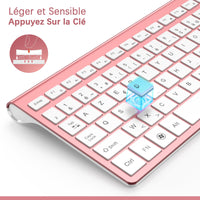 1 x RAW Customer Returns JOYACCESS Wireless Keyboard 2.4GHz Ultra Thin Compact Keyboard Set Mouse Portable Silent 2400dpi Ergonomic Wireless for PC Smart TV Computer AZERTY Pink White - RRP €20.4