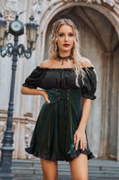 1 x Brand New SCARLET DARKNESS Women s Steampunk Velvet Dress Short Sleeve Off Shoulder with Ruffles Gothic Punk Dress Dark Green Velvet XXL - RRP €40.01