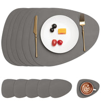 1 x RAW Customer Returns Myir JUN Leather Placemats and Coasters, Washable Round Placemats Double-Sided Non-Slip Placemat Leather Faux Leather Placemat Leather Look Placemat Gray, Set of 6  - RRP €22.09