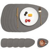 1 x RAW Customer Returns Myir JUN Leather Placemats and Coasters, Washable Round Placemats Double-Sided Non-Slip Placemat Leather Faux Leather Placemat Leather Look Placemat Gray, Set of 6  - RRP €22.09