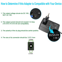 1 x RAW Customer Returns 18V 1A AC to DC Power Adapter, EU Plug Charger for 18Volt 0.1A 0.15A 0.2A 0.25A 0.3A 0.4A 0.5A 0.6A 0.7A 0.8A 0, 9A 100mA 1000mA. - RRP €16.13