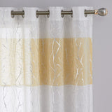 3 x Brand New CAROMIO curtains with eyelets, transparent curtains, linen look for living room, silver foil print, branch pattern, window curtain, decorative curtains, modern, 2 pieces, white and yellow, 132 x 229 cm - RRP €25.38