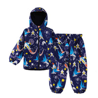 1 x RAW Customer Returns LZH Toddler Rain Poncho Baby Boys Raincoat Waterproof Imperm able Hooded Jacket Dinosaur Coat Pants Suit, 1053-Dark Blue, 4-5 Years 130  - RRP €32.31