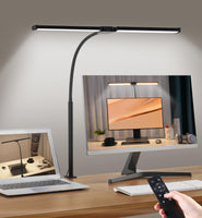 1 x RAW Customer Returns Desk lamp LED dimmable, double head desk lamp clampable with remote controls, 5 colors and 5 brightness levels monitor lamp, architect lamp, daylight lamp, timing function, black - RRP €24.99