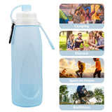 1 x RAW Customer Returns OdiuK Foldable Drinking Bottle Silicone Water Bottle with Filter 500ml Bicycle Drinking Bottle, Soft Flask Water Bottle BPA-Free Sports Bottle for Bicycle Hiking Fitness Camping Light Blue  - RRP €10.06