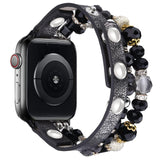 1 x RAW Customer Returns VISOOM Bracelet Compatible with Apple Watch Bracelet 42mm 44mm 45mm Series 9 8 7 SE 6 5 4 Women Fashion Handmade Cute Beaded and Leather Bracelets for iWatch Bands 3 2 1 Replacement Black - RRP €15.12