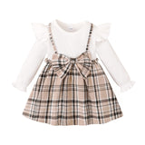 1 x RAW Customer Returns Baby Girls Dress Long Sleeve Ruffle Checked Bowknot Dress Cotton Rib Knit Dress Toddler Girls Princess A-Line Dress Spring Autumn Clothes - RRP €22.99