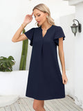 1 x RAW Customer Returns Missufe blouse dress short sleeve mini dress summer casual dresses women shirt dress V-neck dresses dark blue, medium  - RRP €30.24