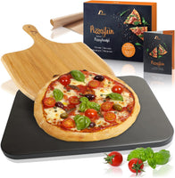 1 x RAW Customer Returns Amazy pizza stone including bamboo pizza shovel, permanent baking foil and recipe booklet The bread baking stone heat-resistant, black gives your pizza the taste of Italian crispy stone oven pizza - RRP €29.99