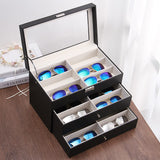 1 x RAW Customer Returns Nicunom glasses box 18 glasses sunglasses storage box made of leather glasses box with lock and key glasses case glasses case glasses storage for sunglasses watches black - RRP €43.99