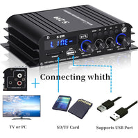 1 x RAW Customer Returns 4.1-channel amplifier, 1600W mini hifi amplifier, Bluetooth 5.0 for home speakers 40W x 4 active subwoofer from 110-240V to 12V with USB TF slot MP3 player with remote control - RRP €60.49