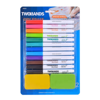 1 x RAW Customer Returns TWOHANDS Erasable Whiteboard Markers with 2 Erasers, Ultra Fine Tip Markers 0.7 mm, Low Odor, Assortment of 11 Colors, 12 Pieces, 20543 - RRP €10.66