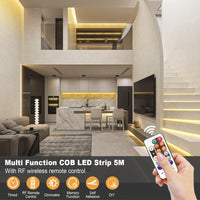 1 x RAW Customer Returns COB LED strip 5M with timer, dimmable strip LED with remote control, self-adhesive light strip warm white 3000K, light strip waterproof IP44 strip for substructure kitchen bed TV indirect lighting - RRP €27.89