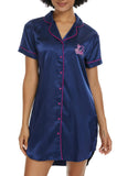 1 x RAW Customer Returns Alcea Rosea Women s Nightdress Satin Sleepshirt Short Sleeves Button Down Sleep Dress Nightie Nightwear S-XXL Midnight Blue, S  - RRP €28.77