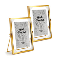 1 x RAW Customer Returns SWAWIS 2x A5 Glass Standing Photo Frame, 15 20cm Retro Gold Metal Photo Frame, Picture Frames for DIY Gift Decoration, 40 Angle Rotation - RRP €21.17