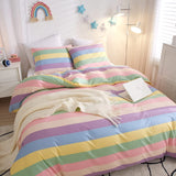 1 x RAW Customer Returns Freyamy girls bed linen 135x200cm colorful rainbow stripes children s bed linen 100 microfiber baby bed linen teenager children reversible bed linen duvet cover with zipper and pillowcase 80x80cm - RRP €21.99