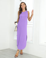 1 x RAW Customer Returns AUSELILY Purple Summer Dress for Women Maxi Beach Dresses Long Dresses with Slit 2XL - RRP €27.8