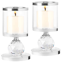 1 x RAW Customer Returns Belle Vous Pack of 2 Glass Candle Holders Silver - H12 cm - Conical Candle Holders Pillar Candles Made of Clear Crystal Glass - Decorative Tealight Holders Glass Centerpiece for Home, Wedding Party - RRP €19.1