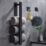 1 x RAW Customer Returns Towel Rack No Drilling, Bathroom Guest Towel Rack, Wall Towel Rack Brushed Silver Stainless Steel, Bath Towel Rack with 2 Towel Hooks Matte Black  - RRP €18.85