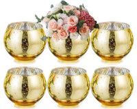 1 x RAW Customer Returns Nuptio Gold Tealight Holder Glass 7.6cm Wide Tealights Pack of 6 Tealight Candle Holder Pieces, Round Vase Speckled Mercury Living Room Christmas Wedding Table Centerpiece Party Decoration - RRP €28.21